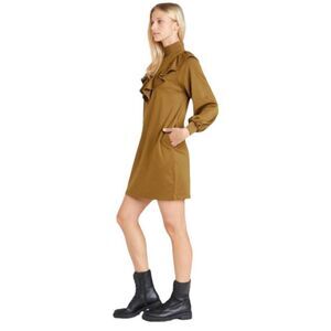 NEW Who What Wear Brown Ruffle Front Sheath Long Sleeve Mock Neck Dress Size L